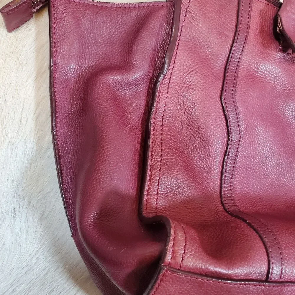 Zara Women's Large Genuine Leather Tote Bag Burgundy Gold Hardware Satchel